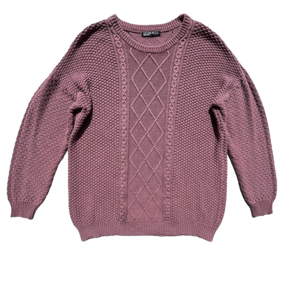 Cotton On Women's L Mauve Cable Popcorn Knit Crew Neck Pullover Sweater Cottage